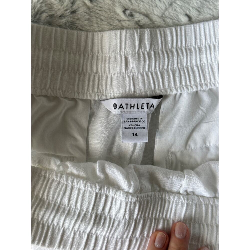 Athleta 100% Linen Wide Leg Pants Women Size 14 White Coastal Resort Drawstring - Picture 2 of 8
